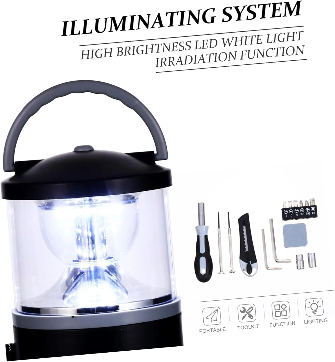 Sosoport Outdoor Camping Light Multipurpose Hiking Flashlight Rechargeable Led Tent Light Solar Power Lantern Screwdriver Tool Set