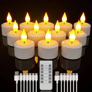 SoulBay Rechargeable Tea Lights with Remote, 12pcs Flameless Flickering LED Candles with Timer & USB Charging Cable, No Battery Needed, for Home Lantern Table Party Holiday Decorations