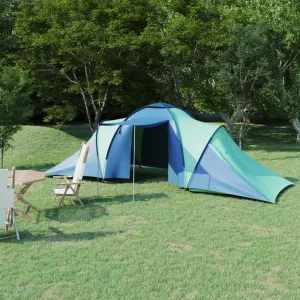 Spacious Outdoor Camping Tent for 6 Persons, Easy Setup, Ventilated, with Mosquito Net, Blue and Green