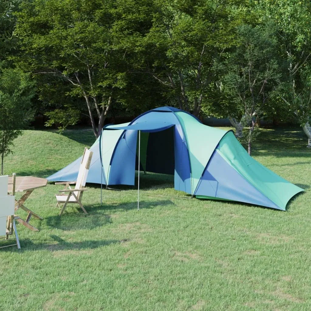 Spacious Outdoor Camping Tent for 6 Persons, Easy Setup, Ventilated, with Mosquito Net, Blue and Green