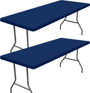 Spandex Picnic Table Cloth 2 Pack, Elastic Fitted Tablecloths for 4 Foot Rectangle Tables, Stretch Washable Patio Table Cover for Outdoor, Camping, Banquet and Parties (Navy, 24"x48")