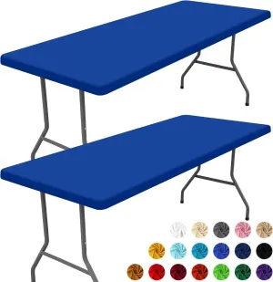 Spandex Picnic Table Cloth 2 Pack, Elastic Fitted Tablecloths for 6 Foot Rectangle Tables, Stretch Washable Patio Table Cover for Outdoor, Camping, Banquet and Parties (Blue, 30"x72")