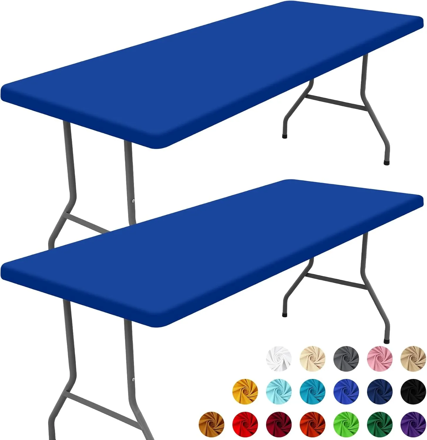 Spandex Picnic Table Cloth 2 Pack, Elastic Fitted Tablecloths for 6 Foot Rectangle Tables, Stretch Washable Patio Table Cover for Outdoor, Camping, Banquet and Parties (Blue, 30"x72")