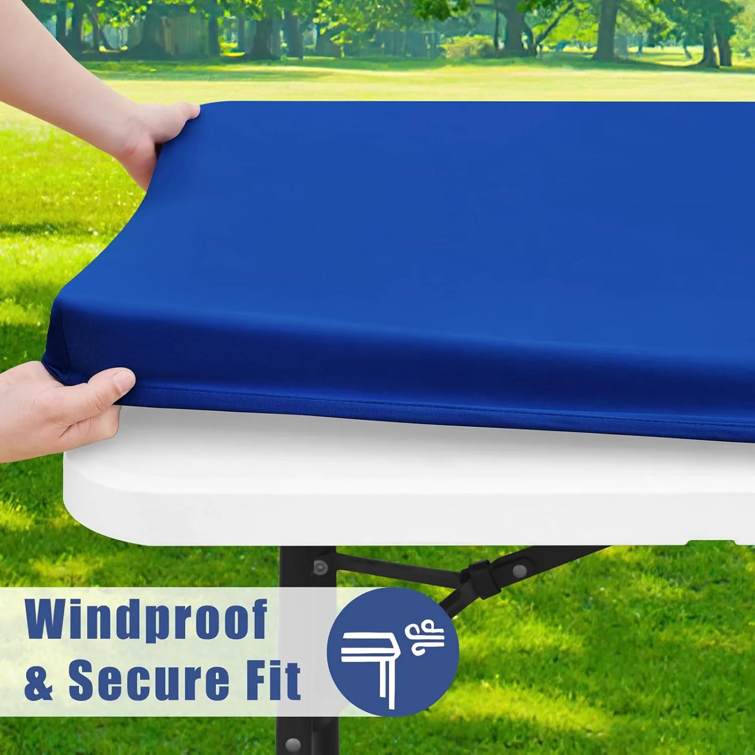 Spandex Picnic Table Cloth 2 Pack, Elastic Fitted Tablecloths for 6 Foot Rectangle Tables, Stretch Washable Patio Table Cover for Outdoor, Camping, Banquet and Parties (Blue, 30"x72")