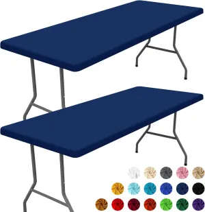 Spandex Picnic Table Cloth 2 Pack, Elastic Fitted Tablecloths for 6 Foot Rectangle Tables, Stretch Washable Patio Table Cover for Outdoor, Camping, Banquet and Parties (Navy, 30"x72")