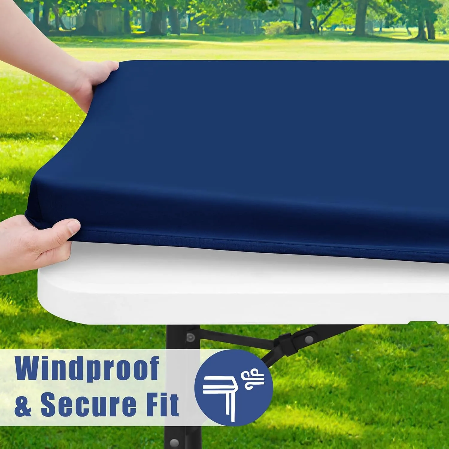 Spandex Picnic Table Cloth 2 Pack, Elastic Fitted Tablecloths for 6 Foot Rectangle Tables, Stretch Washable Patio Table Cover for Outdoor, Camping, Banquet and Parties (Navy, 30"x72")