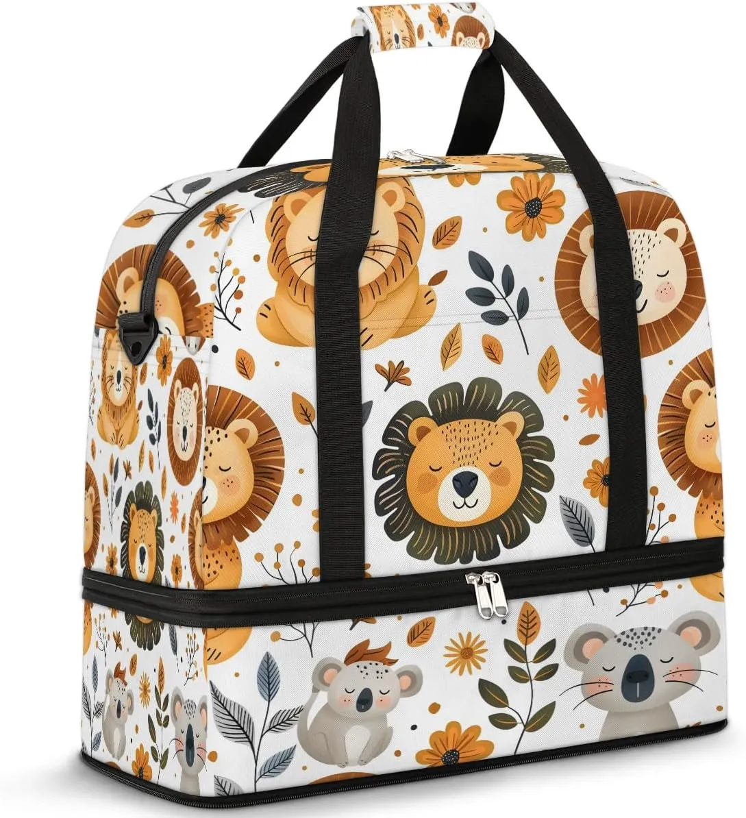 Sports Duffel Bag, Foldable Animals Lions Travel Duffel Bag, Gym Yoga Beach Bag Weekender Overnight Bag with Shoes Compartment for Men Women, Fall Funny Lion