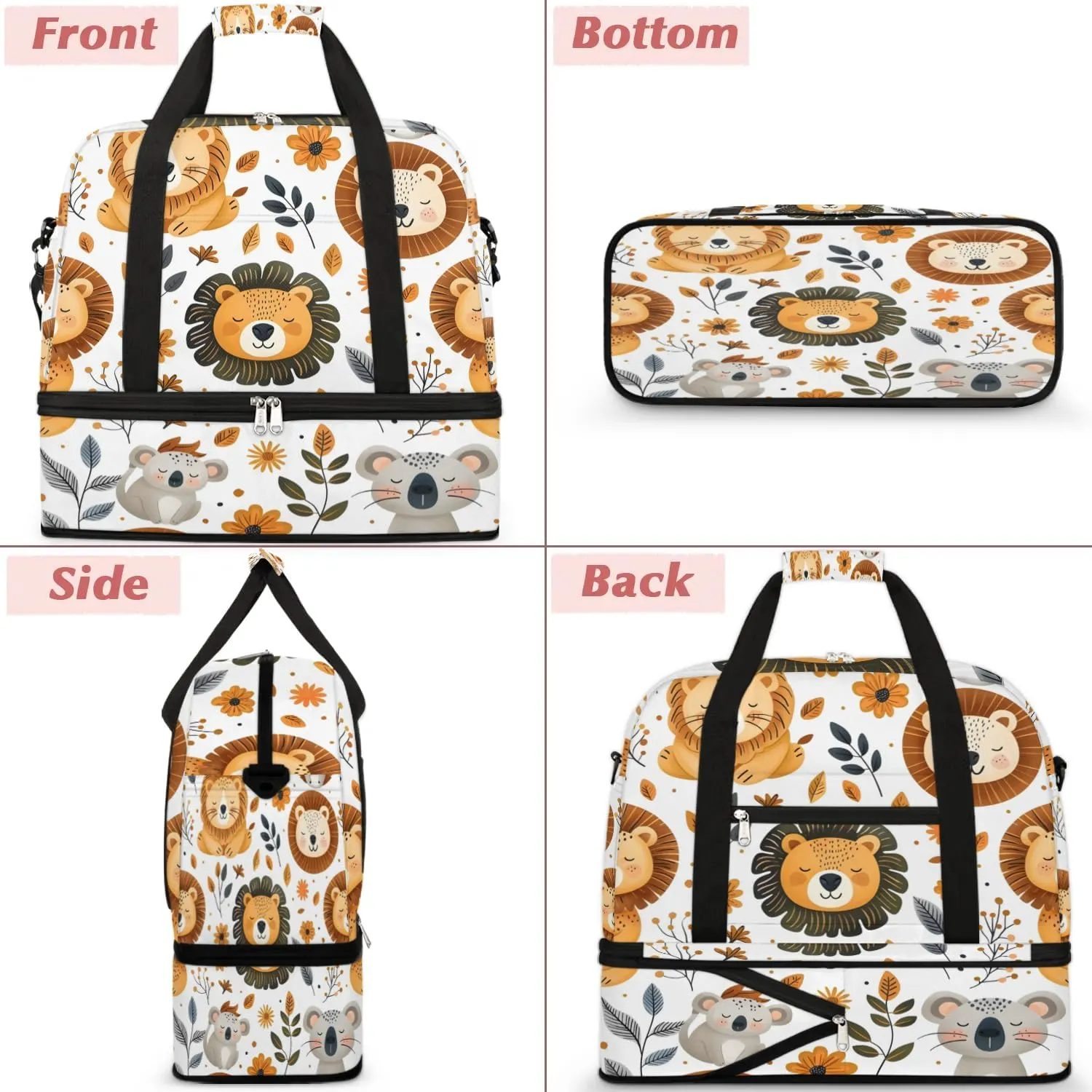 Sports Duffel Bag, Foldable Animals Lions Travel Duffel Bag, Gym Yoga Beach Bag Weekender Overnight Bag with Shoes Compartment for Men Women, Fall Funny Lion