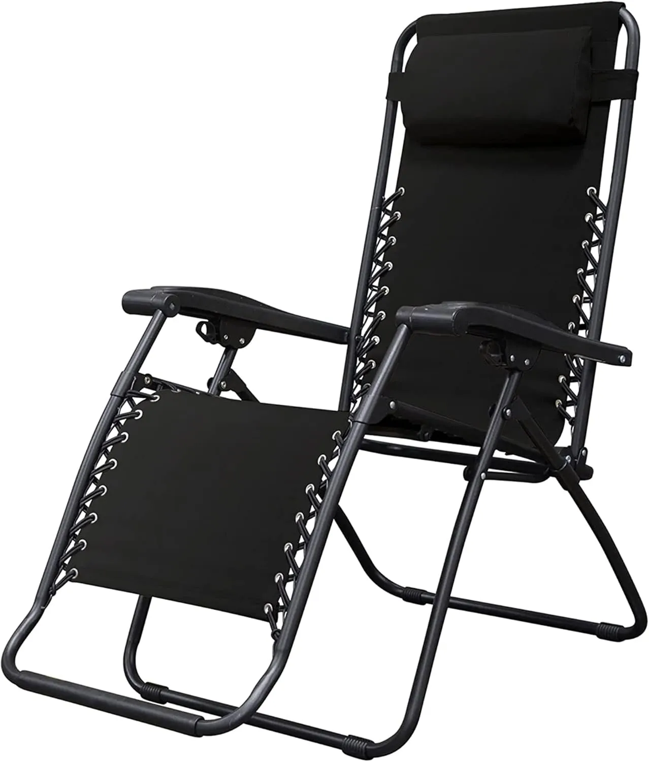 Sports Zero Gravity Outdoor Portable Folding Camping Lawn Deck Patio Pool Recliner Lounge Chair for Adults, Adjustable Headrest, Black