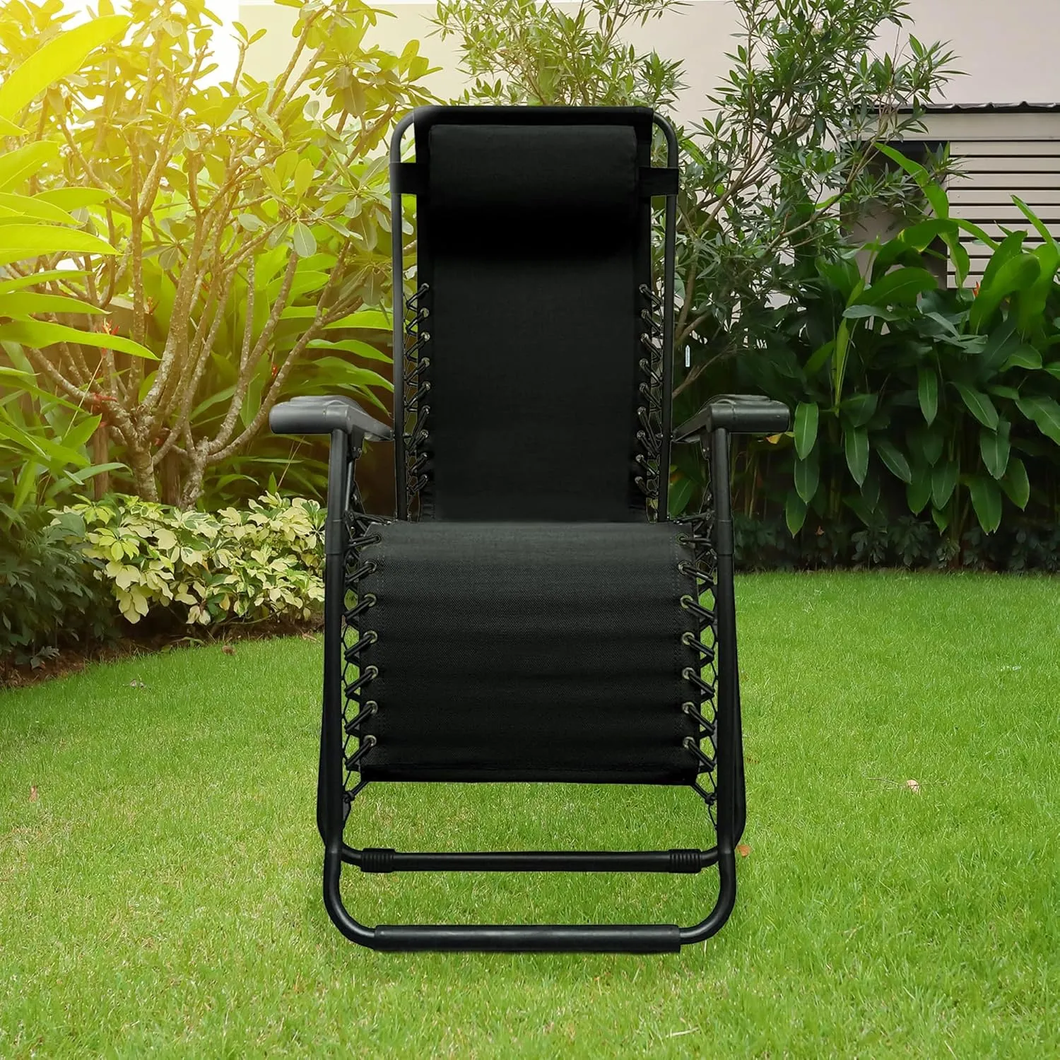 Sports Zero Gravity Outdoor Portable Folding Camping Lawn Deck Patio Pool Recliner Lounge Chair for Adults, Adjustable Headrest, Black