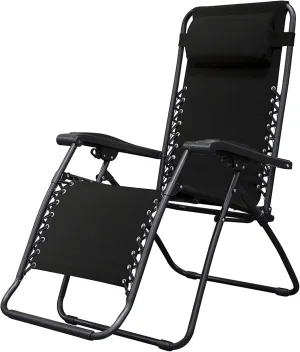 Sports Zero Gravity Outdoor Portable Folding Camping Lawn Deck Patio Pool Recliner Lounge Chair for Adults, Adjustable Headrest, Black