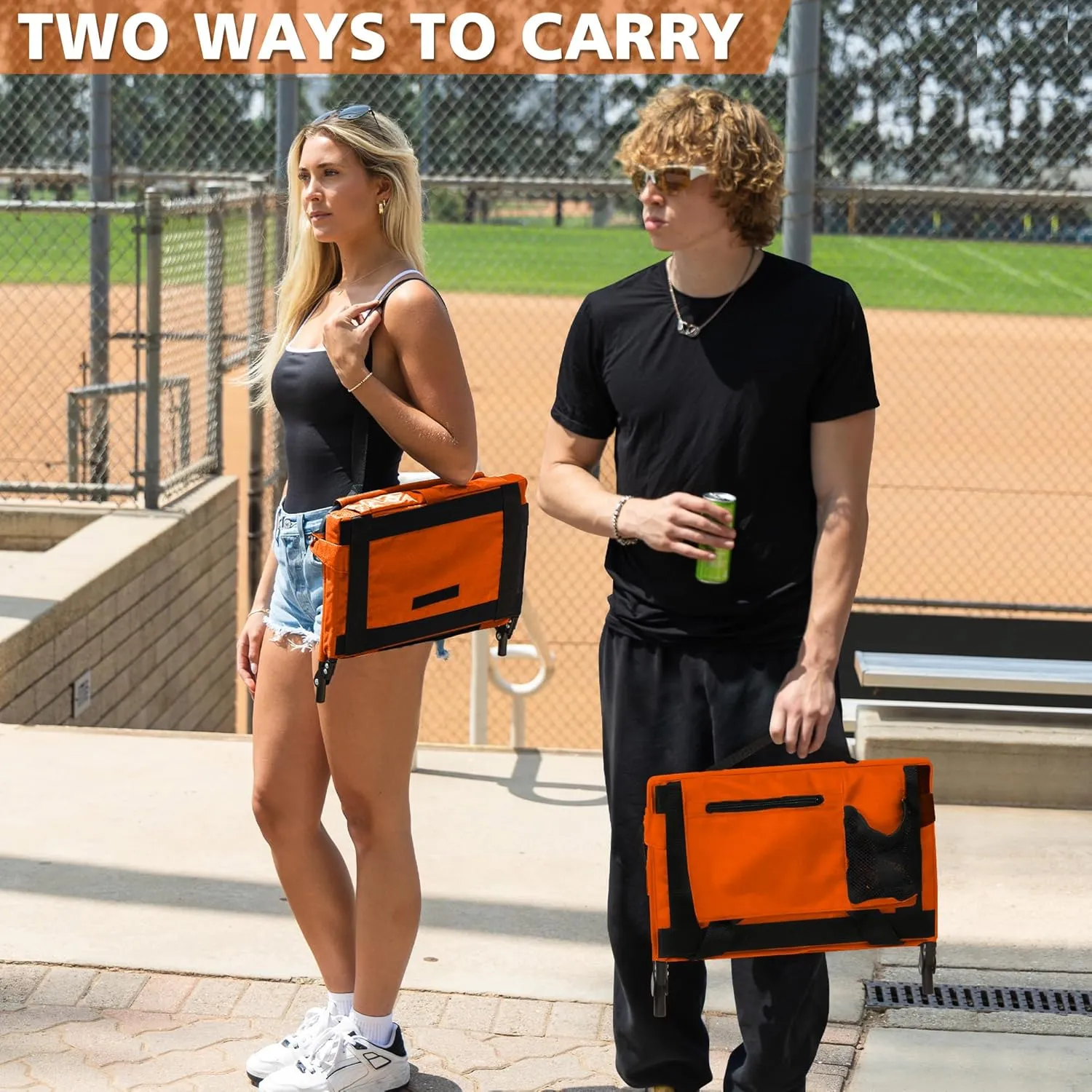 Stadium Seat for Bleachers with Back Support and Wide Padded Cushion Stadium Chair - Includes Shoulder Strap and Cup Holder