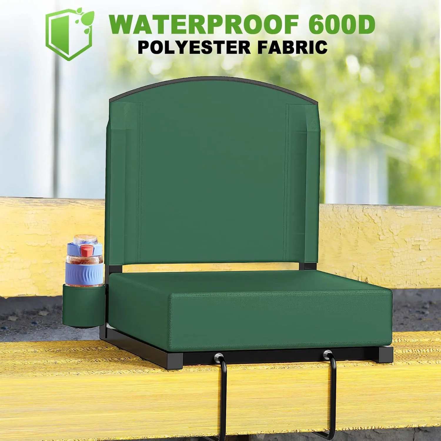Stadium Seats with Back Support, Portable Bleacher Seat for Bleachers Hold up 400lbs, Wide Bleacher Seat with Shoulder Strap & Handle Perfect for Sports Events (Green, 1pcs)
