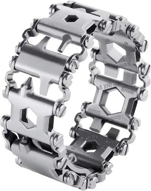 Stainless Tool Bracelet for Men Compatible for LEATHERMAN TREAD and Watch Band 29 in 1 Survival Hiking Camping Travel Friendly Multitools Wearable Bracelet