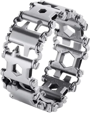 Stainless Tool Bracelet for Men Compatible for LEATHERMAN TREAD and Watch Band 29 in 1 Survival Hiking Camping Travel Friendly Multitools Wearable Bracelet