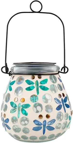 Stargarden Mosaic Solar Lanterns Outdoor Waterproof, Dragonfly Lanterns Decorative Outdoor, Glass Hanging Solar Lights Table Lamp for Yard, Garden Decor