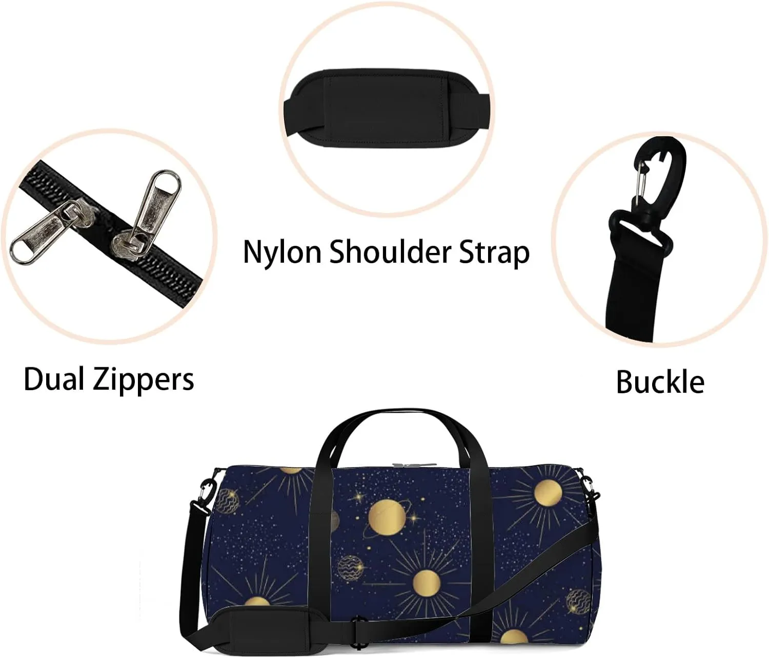 Starry Sky Solar System Sports Bag Tote Bag Waterproof Gym Bag with Shoulder Strap Zipper 2 Side Pockets for Men and Women, Travel and Storage Shoulder Bag.
