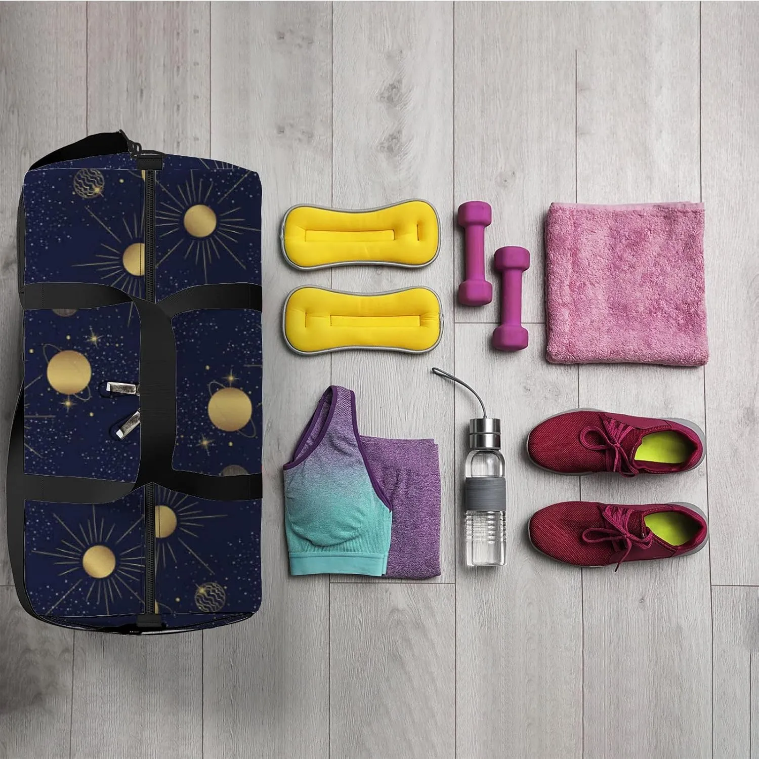 Starry Sky Solar System Sports Bag Tote Bag Waterproof Gym Bag with Shoulder Strap Zipper 2 Side Pockets for Men and Women, Travel and Storage Shoulder Bag.