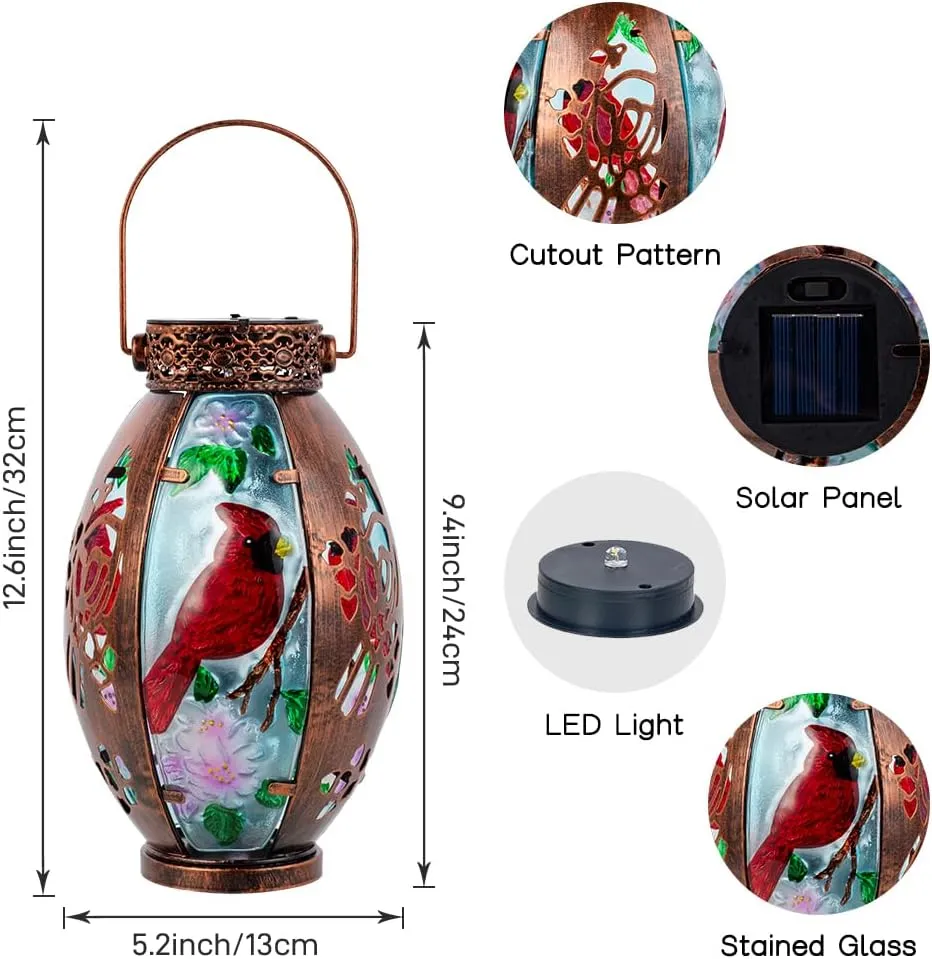 Starsoul 2 PC Cardinal Outdoor Solar Lantern Cardinal Solar Light Waterproof Tabletop Lamp with Hollowed-Out Design for Yard Patio Garden Pathway