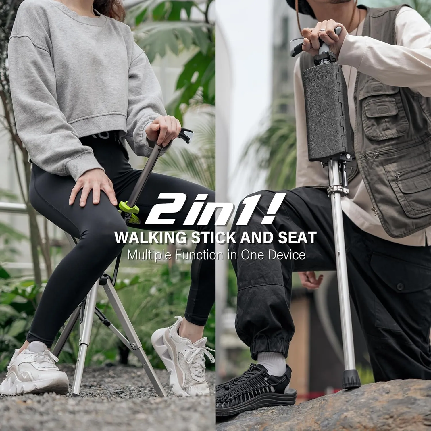 STEP2GOLD Ta-Da Chair, Portable Trekking Hiking Pole, Folding Walking Stick with Seat, Walking Cane with Chair, Foldable Chair, Lightweight Aluminum, Easy Carry and Storage, Anti-Slip