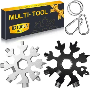 Stocking Stuffers for Adults Men Dad Gifts, Multi Tool 2 Pack 18 in 1 Snowflake Hand Tools Christmas Gifts for Men Dad Husband Outdoors Camping Portable Bottle Opener Flat Screwdriver Kit Wrench