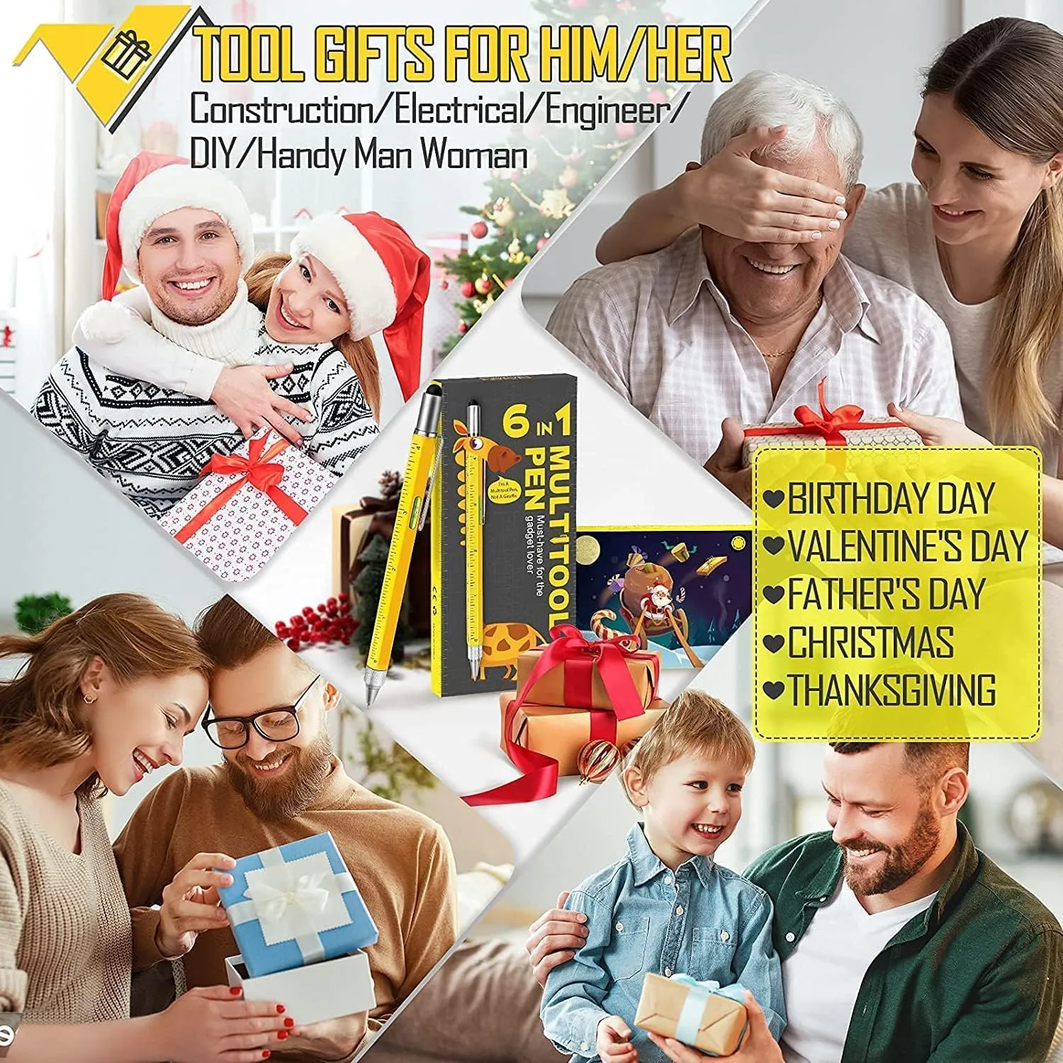 Stocking Stuffers Gifts for Men Dad-Multitool Pen Construction Tools, Pen Tool Gadget for Women Men,Gifts Ideas for Engineer Woodworkers Carpenter Stylus,Ruler,Level,Screwdriver,Ballpoint Pen 4 Pack