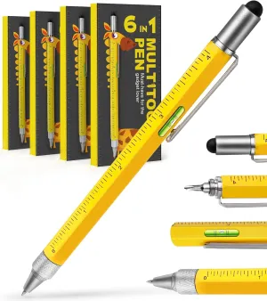 Stocking Stuffers Gifts for Men Dad-Multitool Pen Construction Tools, Pen Tool Gadget for Women Men,Gifts Ideas for Engineer Woodworkers Carpenter Stylus,Ruler,Level,Screwdriver,Ballpoint Pen 4 Pack