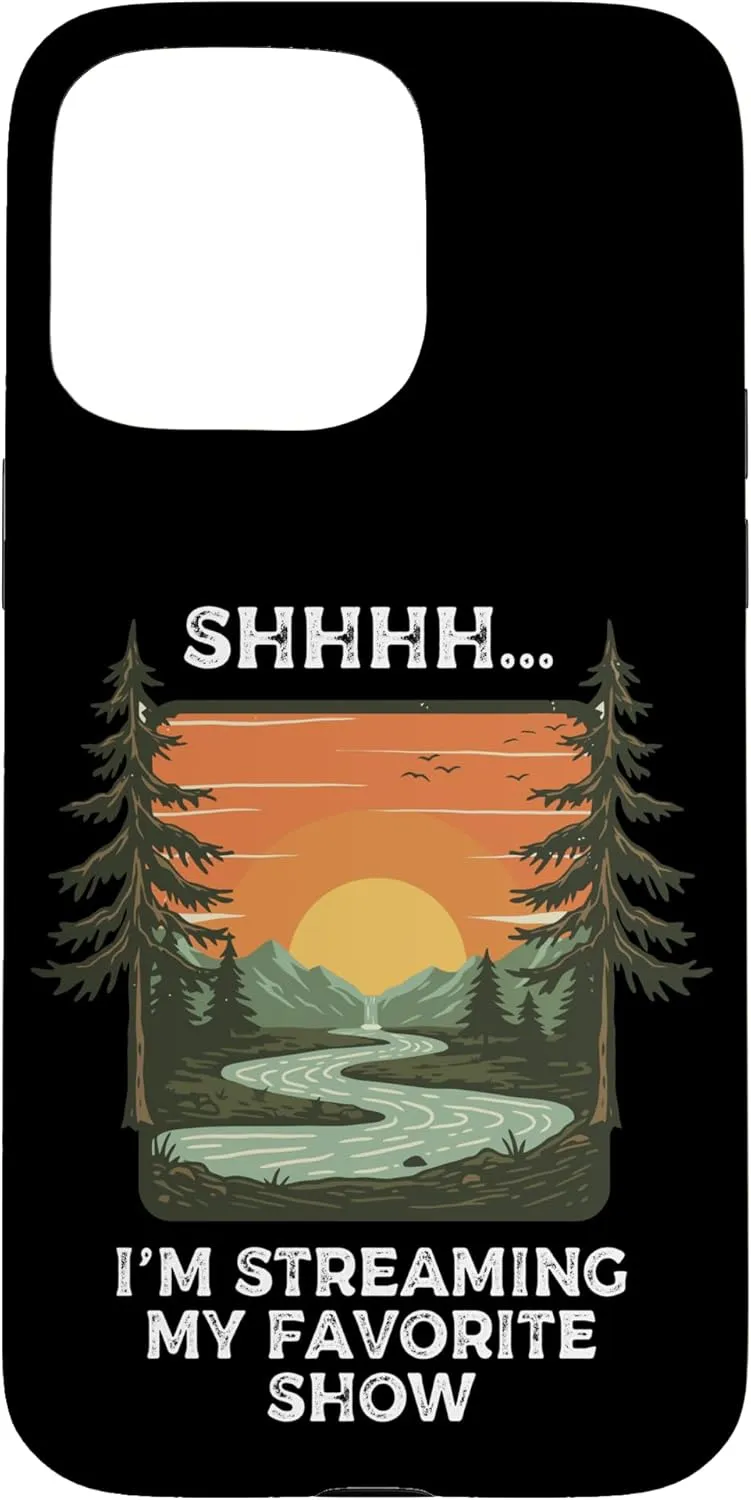 Stream Outdoors Peace Streaming Favorite Show Camping Sunset Case for iPhone 15 Pro Max
