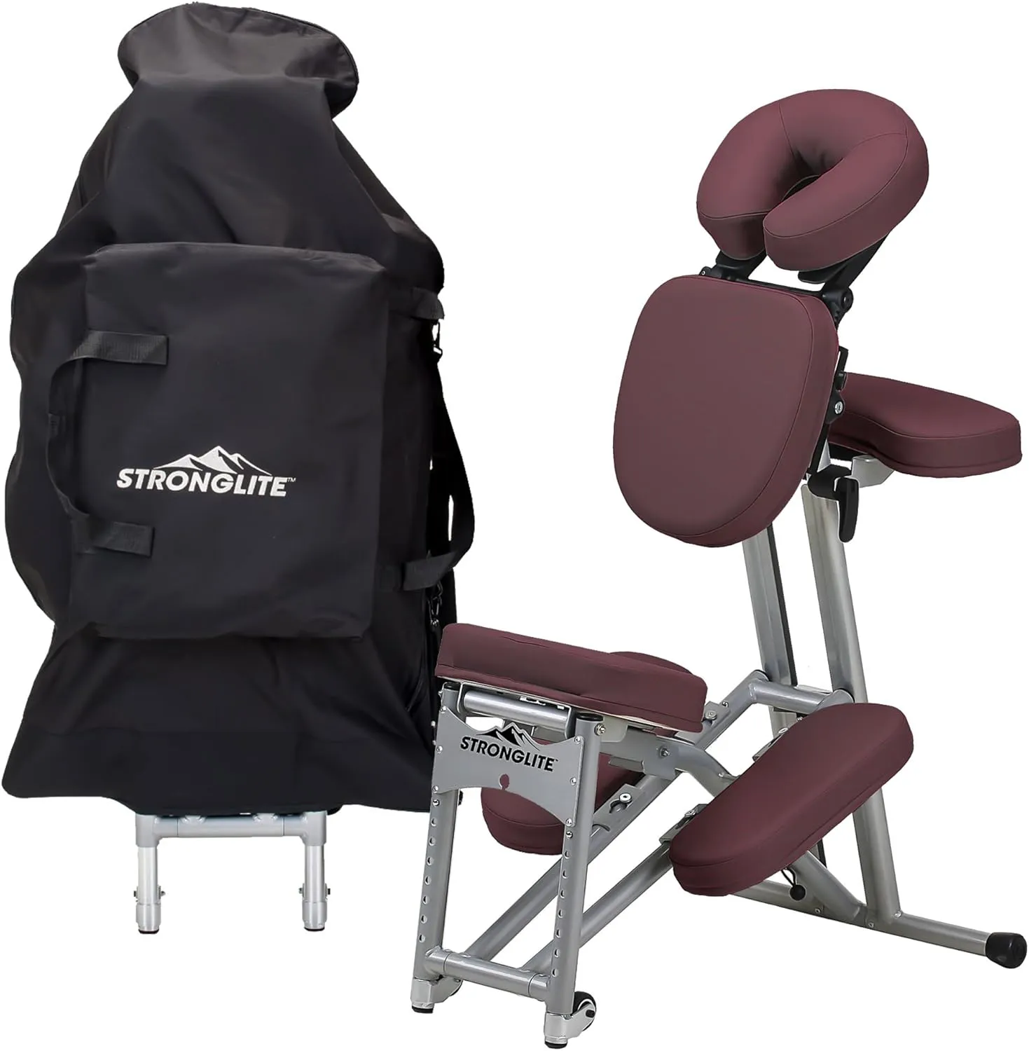 STRONGLITE Portable Massage Chair Ergo Pro II - Ultra-Strong, Lightweight, Foldable Tattoo Spa Chair with Wheels & Carry Case (600lbs Working Weight), Burgundy