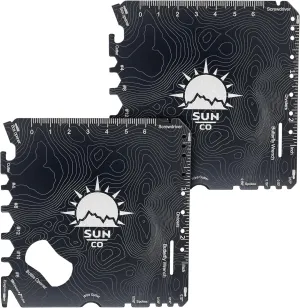 Sun Company BenchTop Coasters (2-Pack) - Coaster MultiTool with 22 Functions Including Screwdrivers, Wrenches, Rulers, Box Opener, Bottle Opener | Gift for Camping, BBQ's, Man Cave, or Work Shop
