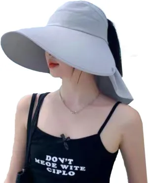 Sun Hat for Women UPF 50  Wide Brim Bucket Cap Ponytail Hole UV Protection Summer Beach Travel Visor Hat with Neck Flap