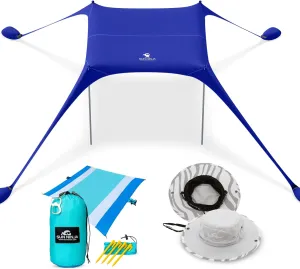 SUN NINJA Beach Tent Bundle with Beach Blanket and Beach Hat - UPF 50  Sun Protection, Easy Setup, Sand-Free, Lightweight & Portable for Outdoor, Camping, Picnics