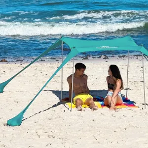 SUN NINJA Beach Tent Sun Shelter UPF50  - Easy Pop Up Beach Canopy - Outdoor Shade for Camping Trips, Fishing, Backyard Fun Picnics - Sand Shovel, Ground Pegs & Stability Poles