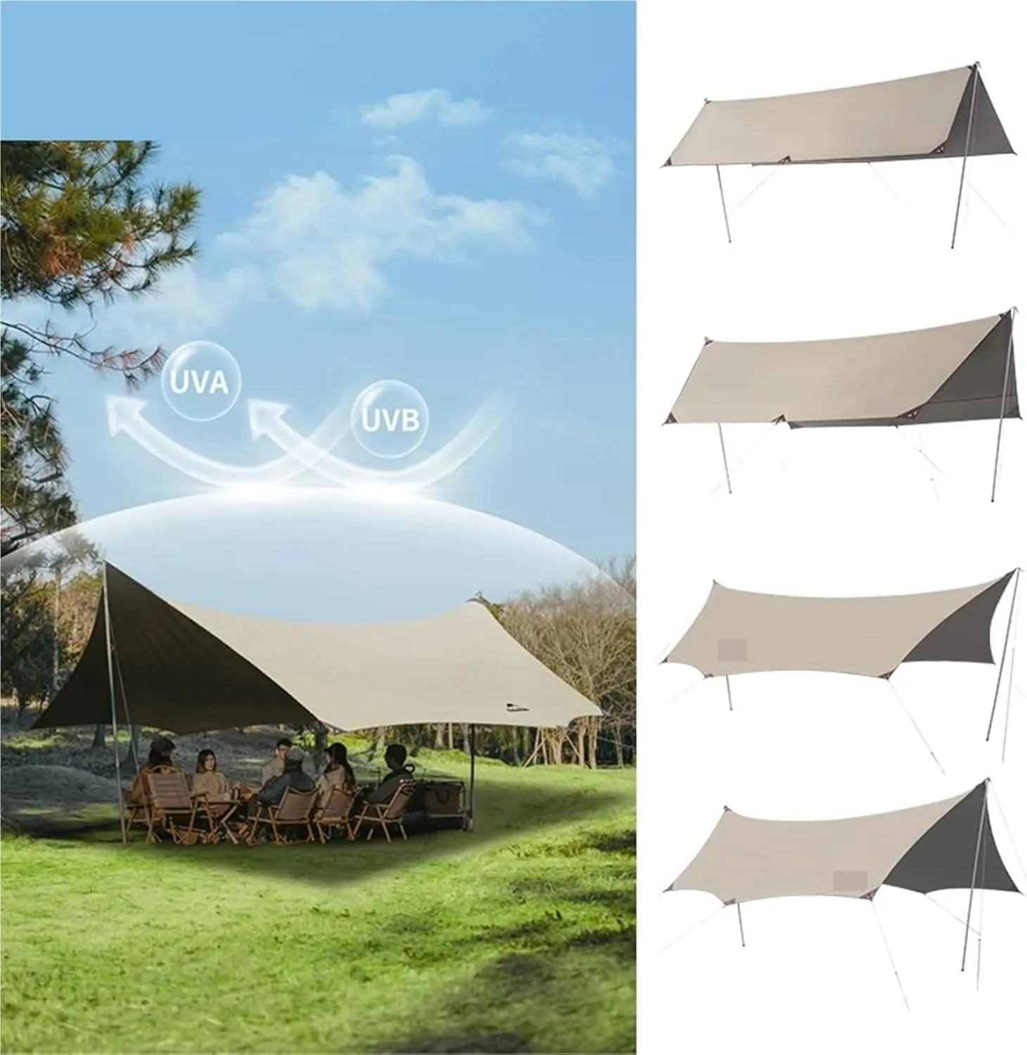Sun Shelter Camping Outdoor Portable Tarp Waterproof Canopy UV50 Black Coating Sunshade Thickened Pole for Outdoors, Picnic(Hexagon)