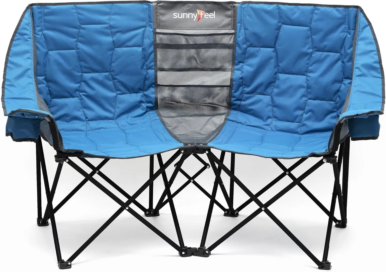 SUNNYFEEL Folding Double Camping Chair, Oversized Loveseat Chair, Heavy Duty Portable/Foldable Lawn Chair with Storage for Outside/Outdoor/Travel/Picnic, Fold Up Camp Chairs for Adults 2 People