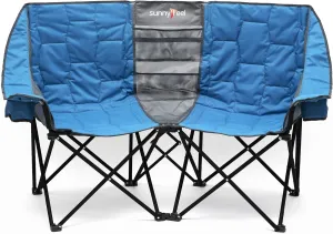 SUNNYFEEL Folding Double Camping Chair, Oversized Loveseat Chair, Heavy Duty Portable/Foldable Lawn Chair with Storage for Outside/Outdoor/Travel/Picnic, Fold Up Camp Chairs for Adults 2 People