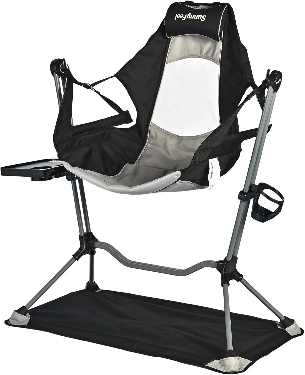 SUNNYFEEL Hammock Camping Chair with Adjustable Back,Oversized Swinging Folding Rocking Chair with Cup Holder,Folding Rocking Chair (Black Without Canopy)