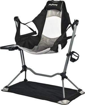 SUNNYFEEL Hammock Camping Chair with Adjustable Back,Oversized Swinging Folding Rocking Chair with Cup Holder,Folding Rocking Chair (Black Without Canopy)