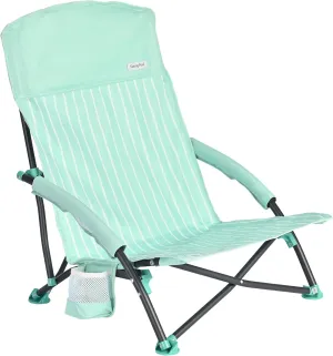 SUNNYFEEL Low Folding Beach Chair for Adults, Portable Lightweight Sling Beach Camping Chairs with Cup Holder, Armrest,Foldable Camp Lawn Chair for Outdoor Sand Concert Travel Sport Events,300LBS
