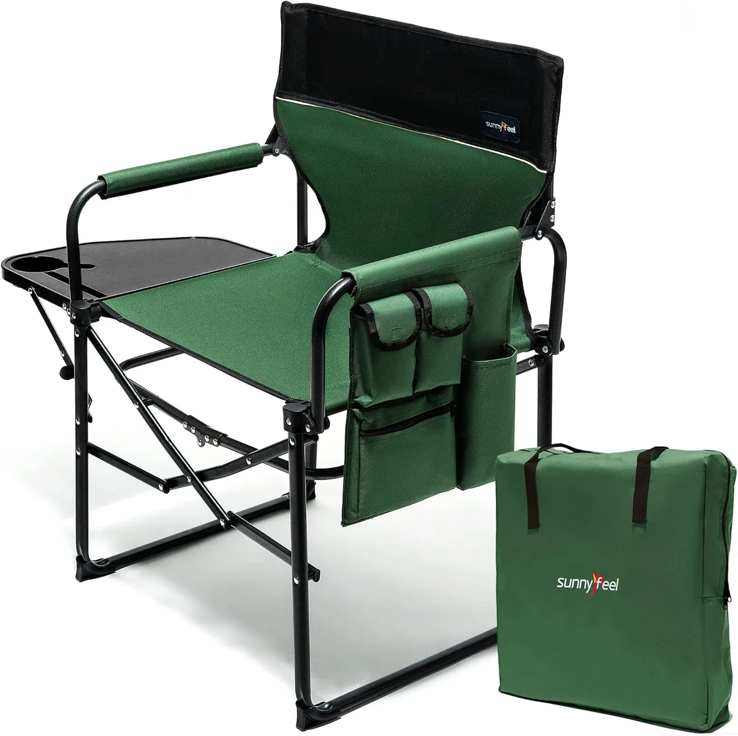 SUNNYFEEL Oversized Camping Directors Chair, Portable Folding Lawn Chairs for Adults Heavy Duty with Side Table,Pocket for Beach, Fishing,Picnic,Concert,Tailgating, Outdoor Foldable Camp Chair