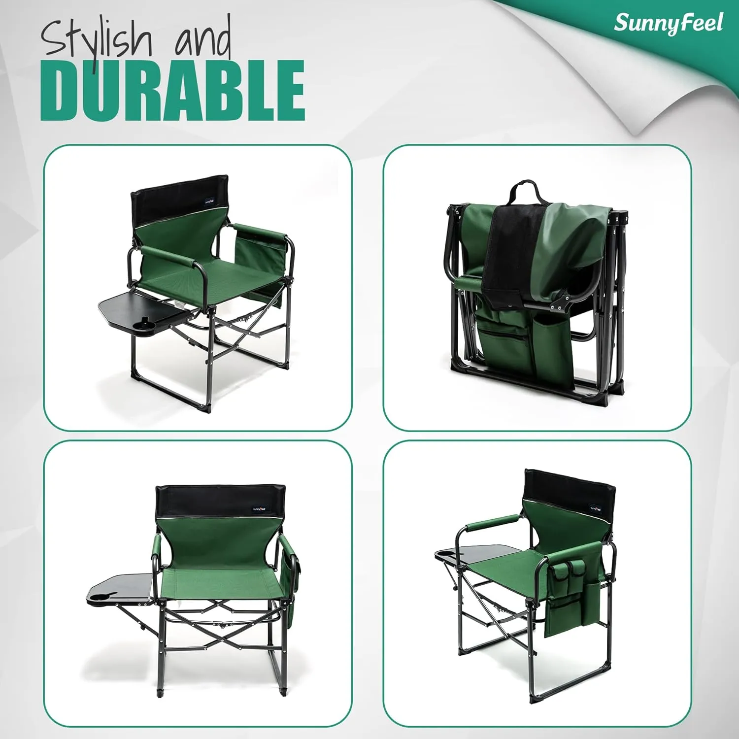 SUNNYFEEL Oversized Camping Directors Chair, Portable Folding Lawn Chairs for Adults Heavy Duty with Side Table,Pocket for Beach, Fishing,Picnic,Concert,Tailgating, Outdoor Foldable Camp Chair