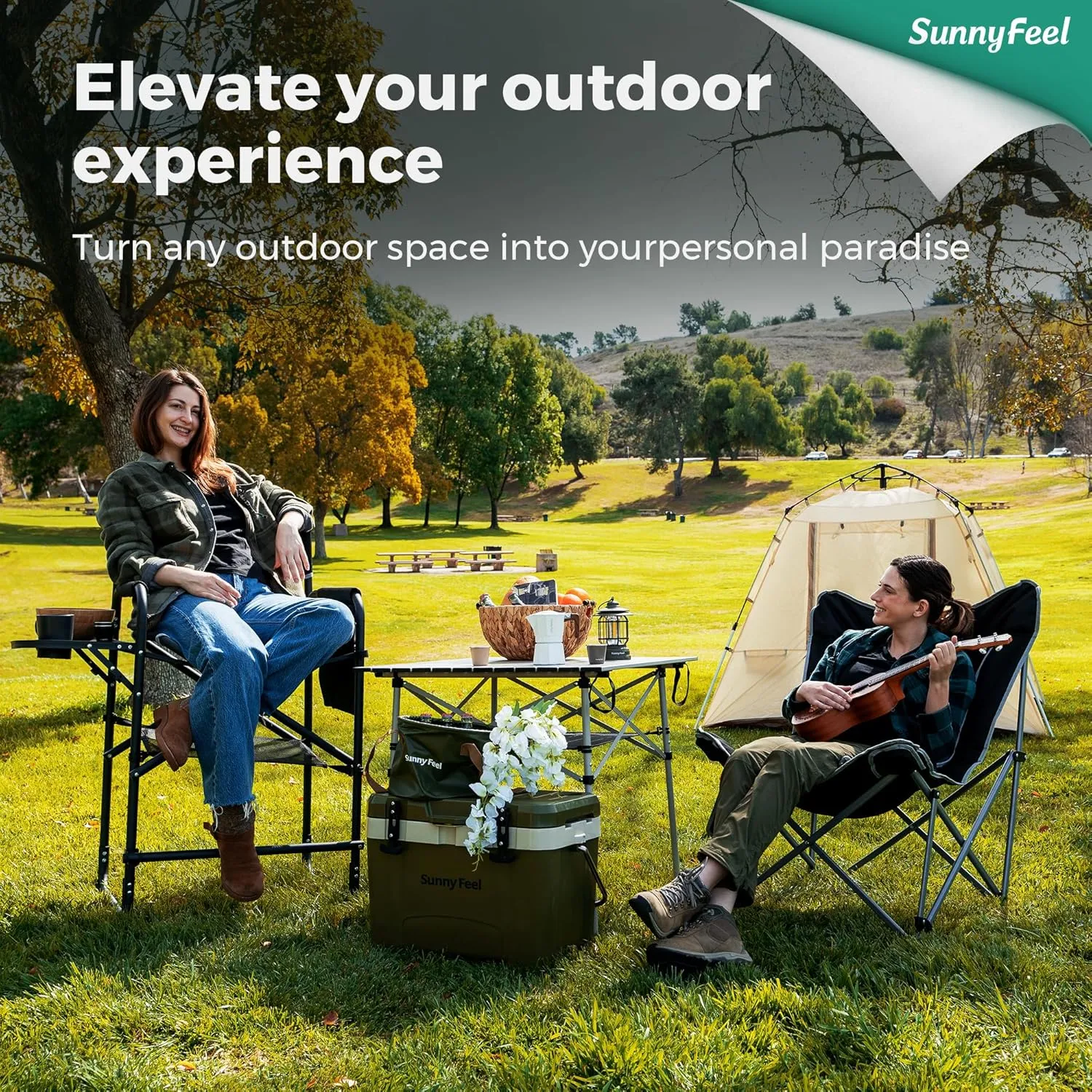 SUNNYFEEL Oversized Camping Folding Chair for Outdoor Camp with Cup Holders & Carry Bag, Versatile Indoor-Outdoor Comfy Butterfly Chair for Adults, Beach, Picnic, Hiking, Living Room