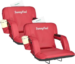 SUNNYFEEL Stadium Seats with Back Support Cushion Wide for Bleachers, Bleacher Chairs with Back and Cushion Padded Portable, Stadium Chairs with 5 Hidden Pockets (Red-2 Pack, Extra Wide 25.2'')