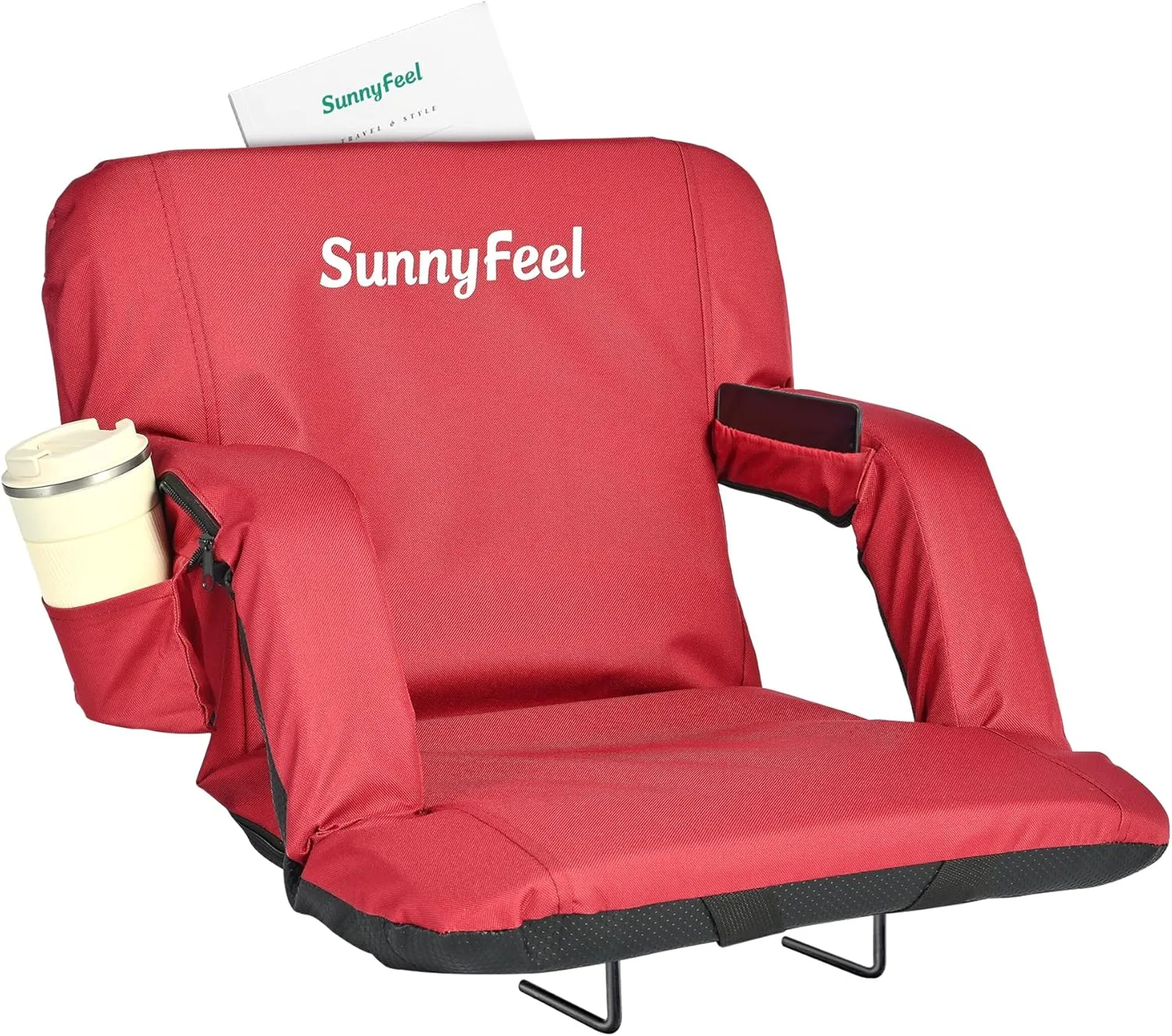 SUNNYFEEL Stadium Seats with Back Support Cushion Wide for Bleachers, Bleacher Chairs with Back and Cushion Padded Portable, Stadium Chairs with 5 Hidden Pockets (Red, Extra Wide 25.2'')