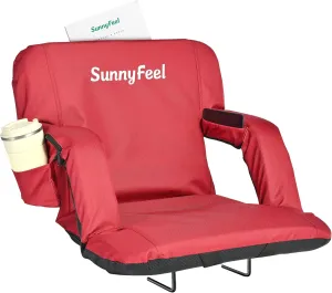 SUNNYFEEL Stadium Seats with Back Support Cushion Wide for Bleachers, Bleacher Chairs with Back and Cushion Padded Portable, Stadium Chairs with 5 Hidden Pockets (Red, Extra Wide 25.2'')