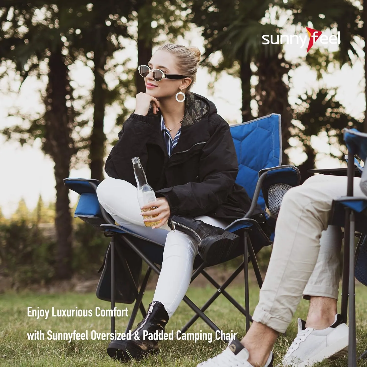 SUNNYFEEL XL Oversized Camping Chair, Folding Camp Chairs for Adults Heavy Duty Big Tall 500 LBS, Padded Portable Quad Arm Lawn Chair with Pocket for Outdoor/Picnic/Beach/Sports