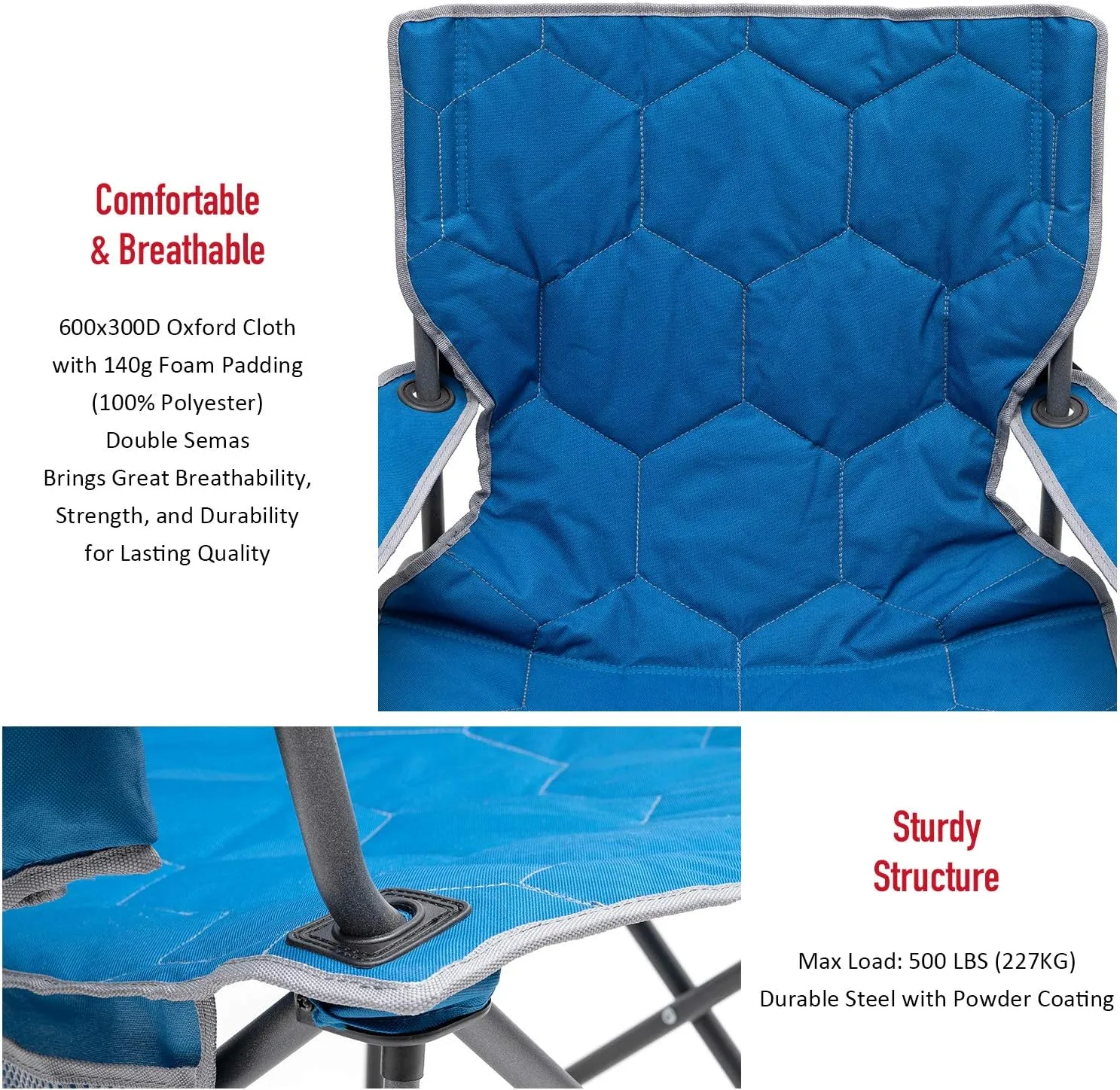 SUNNYFEEL XL Oversized Camping Chair, Folding Camp Chairs for Adults Heavy Duty Big Tall 500 LBS, Padded Portable Quad Arm Lawn Chair with Pocket for Outdoor/Picnic/Beach/Sports
