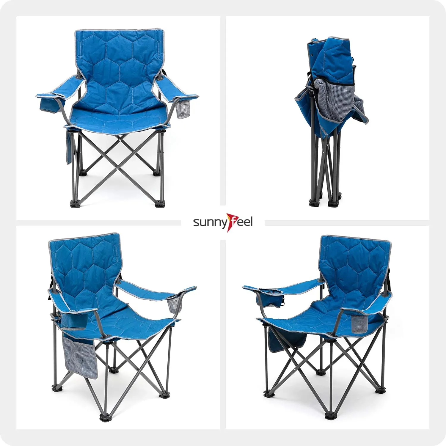 SUNNYFEEL XL Oversized Camping Chair, Folding Camp Chairs for Adults Heavy Duty Big Tall 500 LBS, Padded Portable Quad Arm Lawn Chair with Pocket for Outdoor/Picnic/Beach/Sports