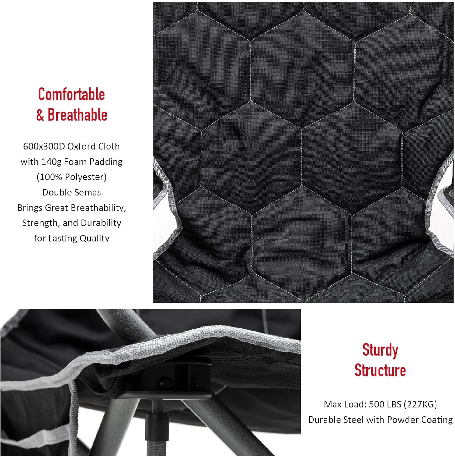 SUNNYFEEL XXL Oversized Camping Chair, 500 LBS Heavy Duty Lawn Chairs, Portable Folding Sports Chairs with Armrest, Cup Holder, Pocket ＆Bag for Outdoor/Travel/Picnic