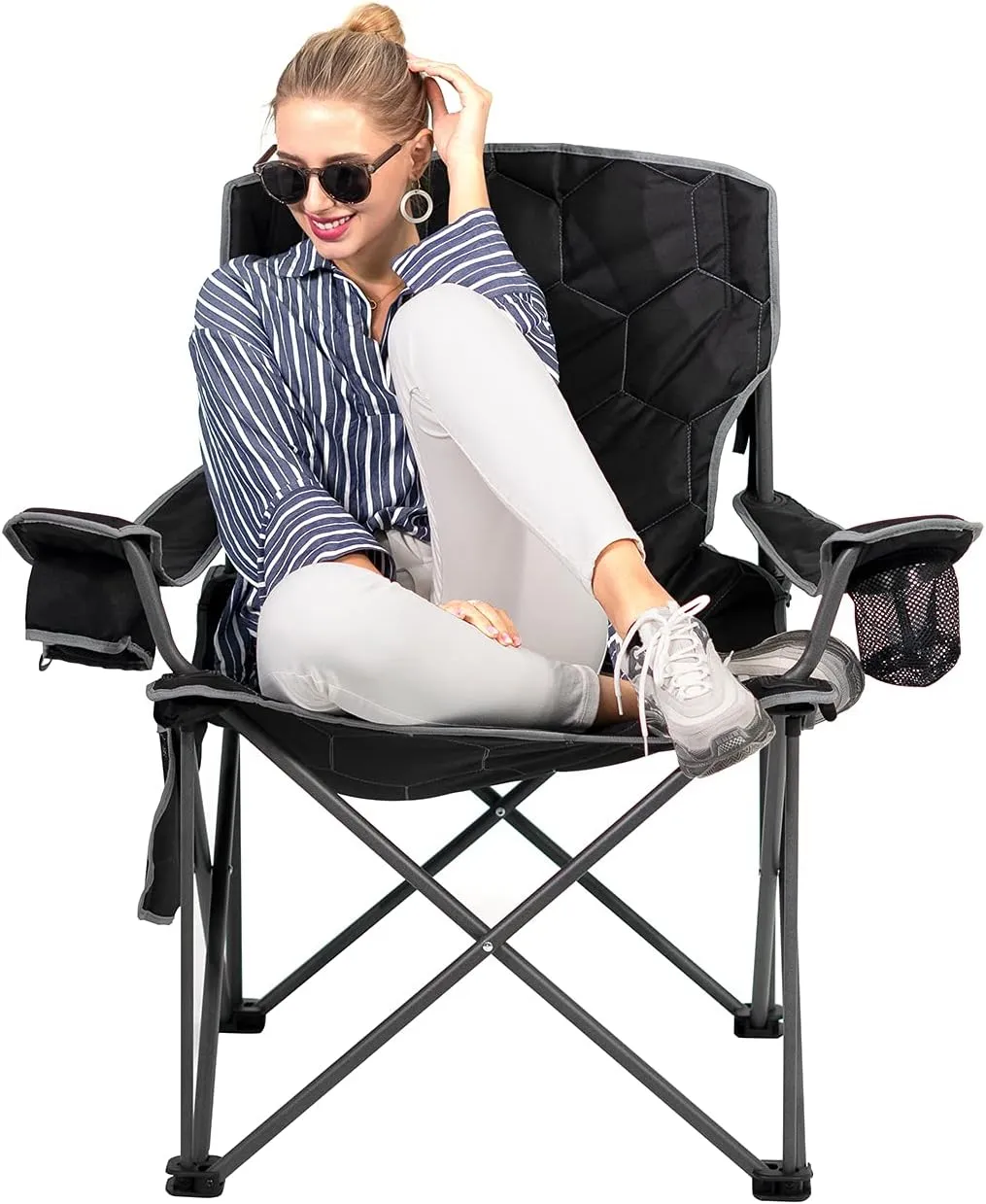 SUNNYFEEL XXL Oversized Camping Chair, 500 LBS Heavy Duty Lawn Chairs, Portable Folding Sports Chairs with Armrest, Cup Holder, Pocket ＆Bag for Outdoor/Travel/Picnic